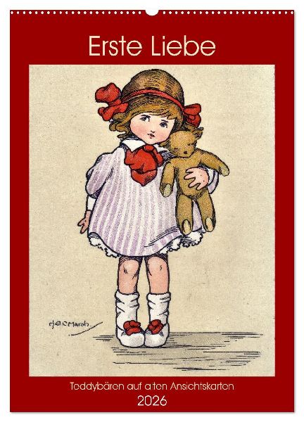 Erste Liebe - Teddybären auf alten Ansichtskarten (Wandkalender 2026 DIN A2 hoch), CALVENDO Monatskalender