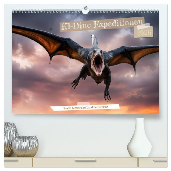 KI-Dino-Expeditionen Zwölf Monate im Land der Saurier (hochwertiger Premium Wandkalender 2026 DIN A2 quer), Kunstdruck in Hochglanz