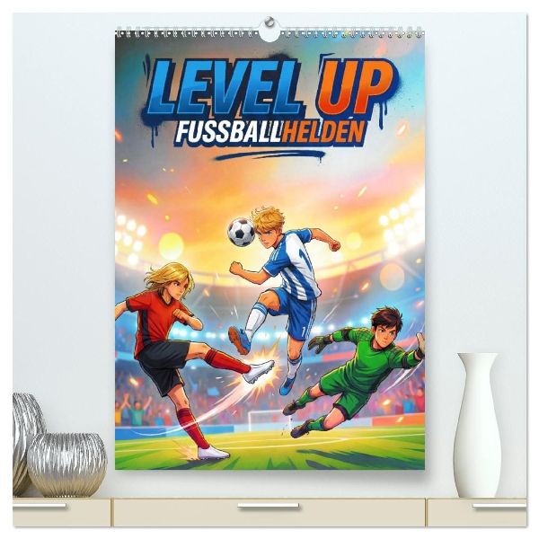 Level Up - Fußballhelden (hochwertiger Premium Wandkalender 2027 DIN A2 hoch), Kunstdruck in Hochglanz
