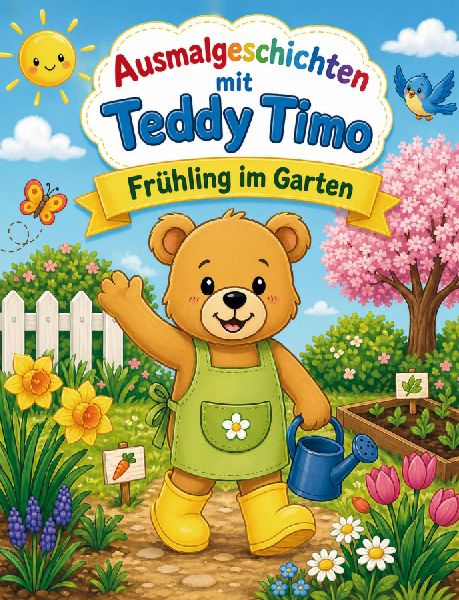 Ausmalgeschichten mit Teddy Timo: Frühling im Garten