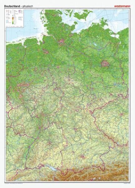 Posterkarten Geographie: Riesenposter Deutschland, physisch. 1 : 750.000
