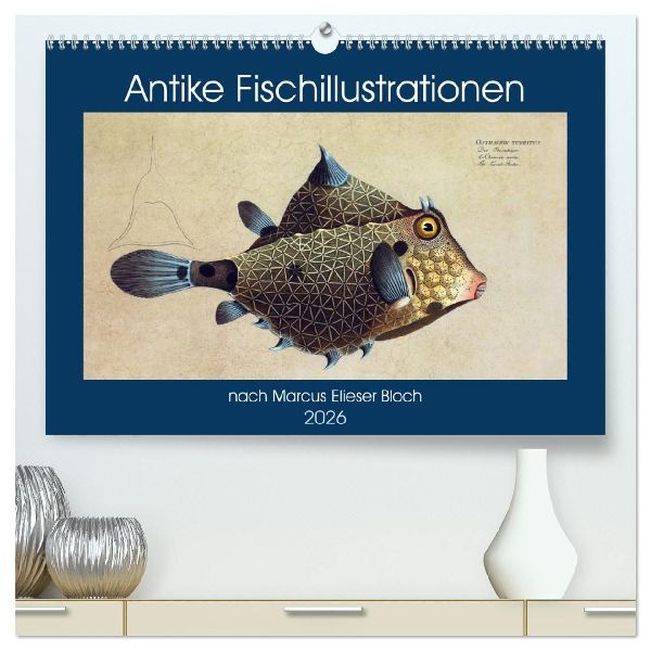 Antike Fischillustrationen nach Marcus Elieser Bloch (hochwertiger Premium Wandkalender 2026 DIN A2 quer), Kunstdruck in Hochglanz