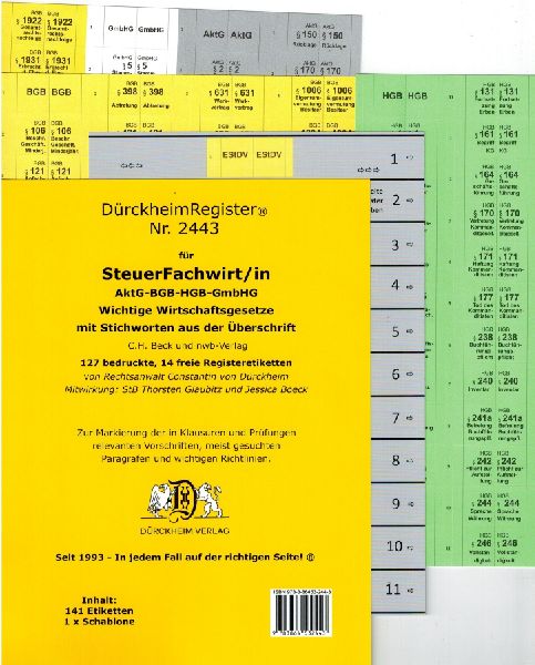 DürckheimRegister® STEUERFACHWIRT/IN - Wirtschaftsgesetze (AktG-BGB-HGB-GmbHG) mit Stichworten (2020)