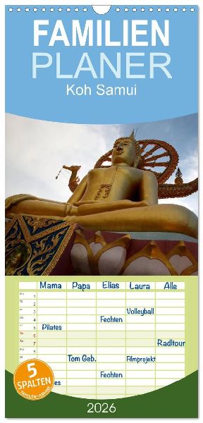 Familienplaner 2026 - Koh Samui mit 5 Spalten (Wandkalender, 21 x 45 cm) CALVENDO