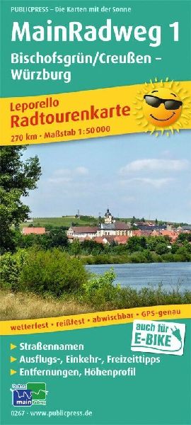Main-Radweg 1, Bischofsgrün/Creußen - Würzburg. Radwanderkarte 1 : 50 000