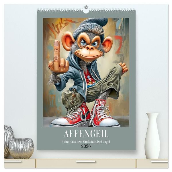 Affengeil. Humor aus dem Großstadtdschungel (hochwertiger Premium Wandkalender 2026 DIN A2 hoch), Kunstdruck in Hochglanz