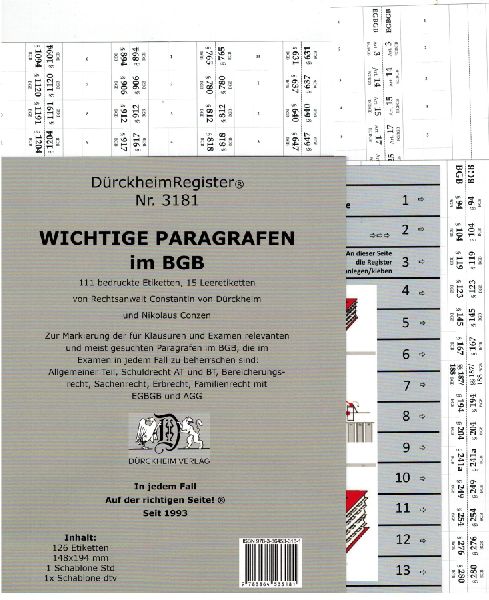 DürckheimRegister® BGB - 111 WICHTIGE §§ im BGB