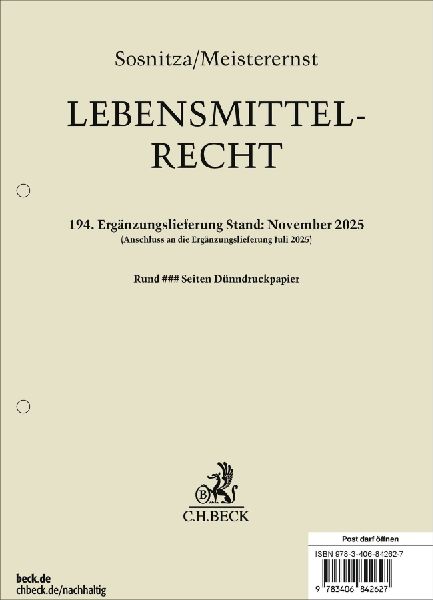 Lebensmittelrecht  194. Ergänzungslieferung