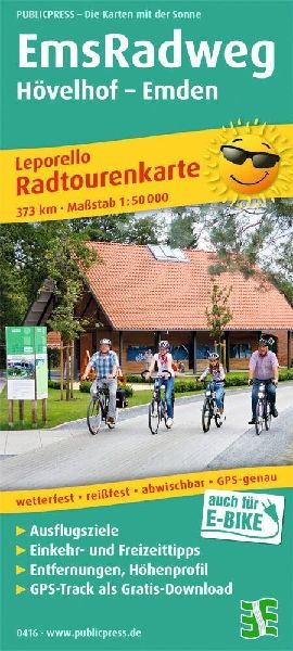 Publicpress Leporello Radtourenkarte EmsRadweg, Hövelhof, Emden 1:50.000