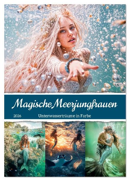 Magische Meerjungfrauen - Unterwasserträume in Farbe (Tischkalender 2026 DIN A5 hoch), CALVENDO Monatskalender