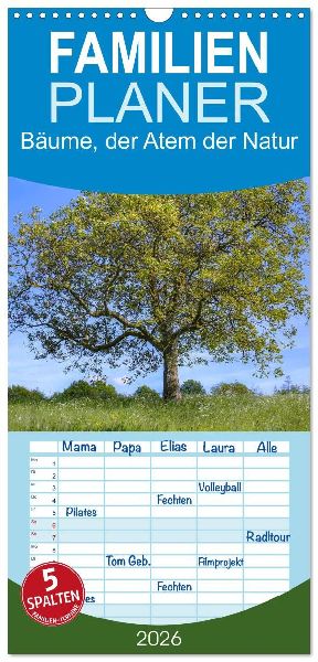 Familienplaner 2026 - Bäume, der Atem der Natur mit 5 Spalten (Wandkalender, 21 x 45 cm) CALVENDO