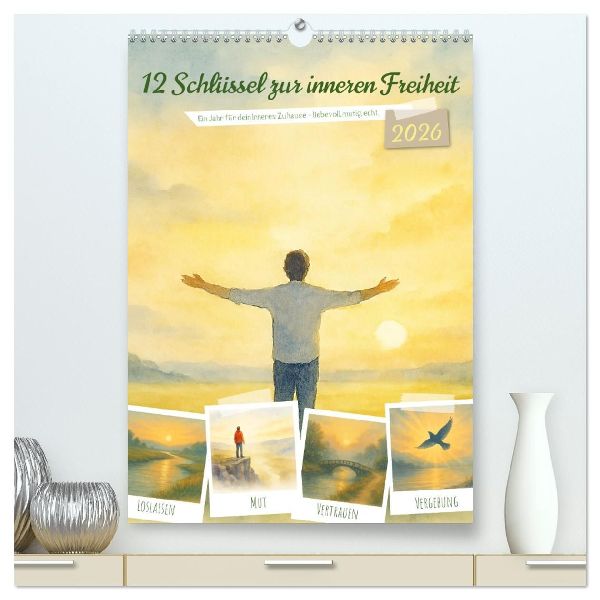 12 Schlüssel zur inneren Freiheit - Ein Jahr für dein inneres Zuhause - liebevoll, mutig, echt. (hochwertiger Premium Wandkalender 2026 DIN A2 hoch), Kunstdruck in Hochglanz