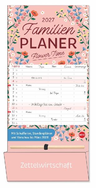 Deko-Familienplaner mit Tasche Flower Time 2027