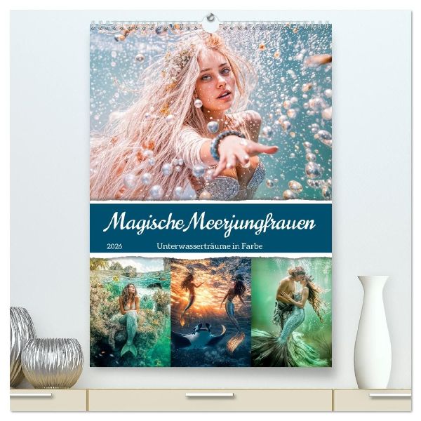 Magische Meerjungfrauen - Unterwasserträume in Farbe (hochwertiger Premium Wandkalender 2026 DIN A2 hoch), Kunstdruck in Hochglanz