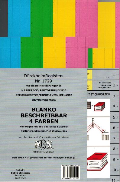 DürckheimRegister® BLANKO: FARBE-GROSS Beschreibbar