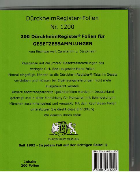 200 DürckheimRegister®-FOLIEN für STEUERGESETZE, SCHÖNFELDER u.a; zum Einheften und Unterteilen der roten Gesetzessammlungen