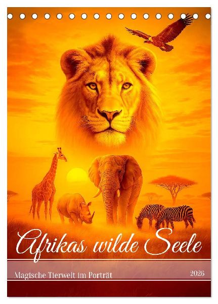Afrikas wilde Seele - Magische Tierwelt im Porträt (Tischkalender 2026 DIN A5 hoch), CALVENDO Monatskalender