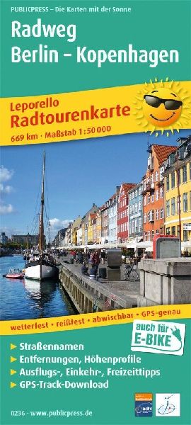 Radtourenkarte Radweg Berlin - Kopenhagen 1 : 50 000