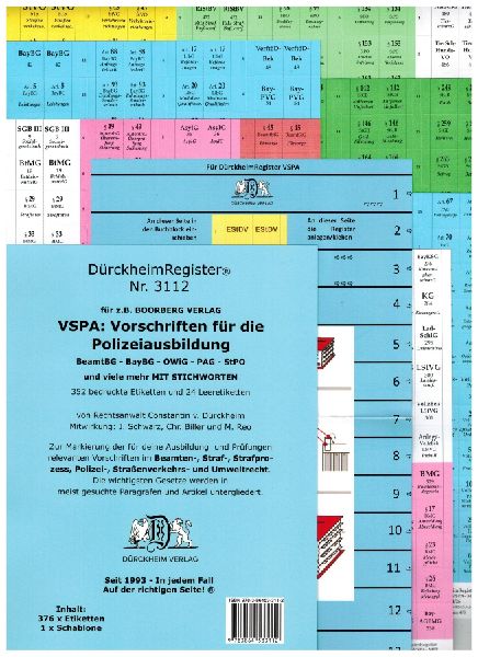 DürckheimRegister® Nr. 3112 VSPA: Vorschriften für die Polizeiausbildung