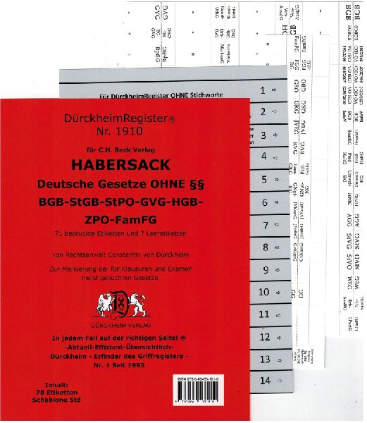 HABERSACK Akronyme OHNE einzelne §§ - §§ BGB-StGB-StPO-GVG-HGB-ZPO-FamFG