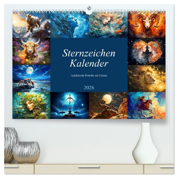 Sternzeichen-Kalender - Galaktische Porträts mit Datum (hochwertiger Premium Wandkalender 2026 DIN A2 quer), Kunstdruck in Hochglanz