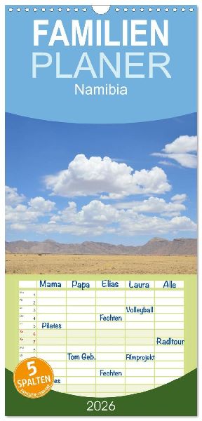 Familienplaner 2026 - Namibia mit 5 Spalten (Wandkalender, 21 x 45 cm) CALVENDO