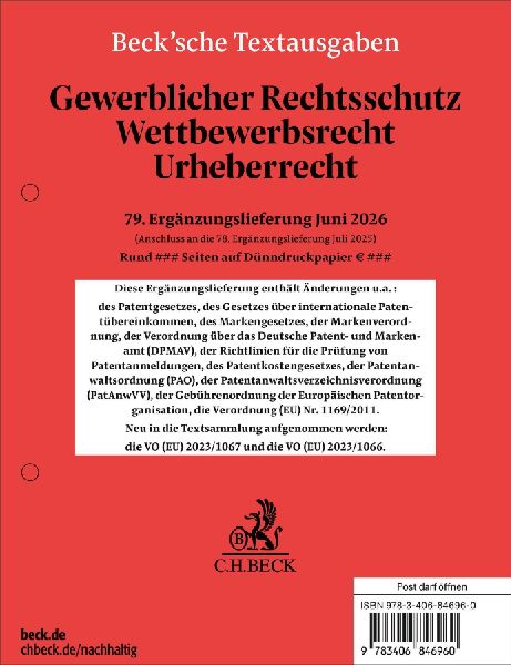 Gewerblicher Rechtsschutz, Wettbewerbsrecht, Urheberrecht  79. Ergänzungslieferung