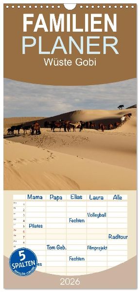 Familienplaner 2026 - Wüste Gobi mit 5 Spalten (Wandkalender, 21 x 45 cm) CALVENDO