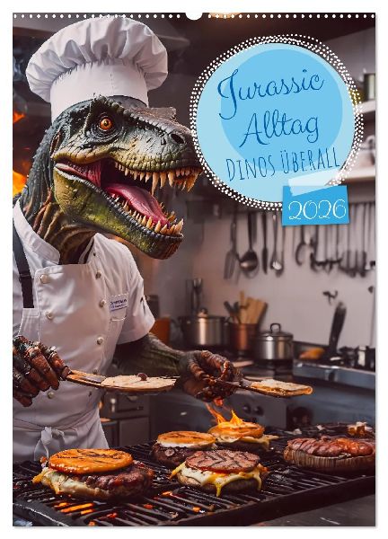 Jurassic Alltag - Dinos überall (Wandkalender 2026 DIN A2 hoch), CALVENDO Monatskalender