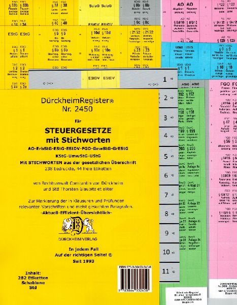 DürckheimRegister® 2450 STEUERGESETZE mit Stichworten (2024)