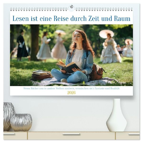 Lesen ist eine Reise durch Zeit und Raum (hochwertiger Premium Wandkalender 2026 DIN A2 quer), Kunstdruck in Hochglanz