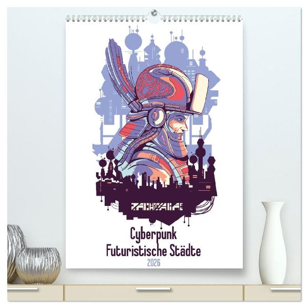 Cyberpunk Futuristische Städte (hochwertiger Premium Wandkalender 2026 DIN A2 hoch), Kunstdruck in Hochglanz