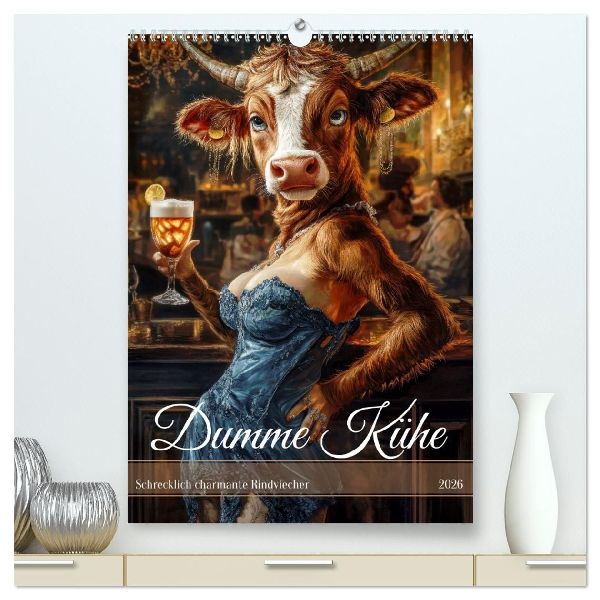 Dumme Kühe - Schrecklich charmante Rindviecher (hochwertiger Premium Wandkalender 2026 DIN A2 hoch), Kunstdruck in Hochglanz