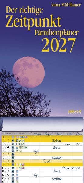 Der richtige Zeitpunkt Familienplaner 2027  - Monats-Wandkalender zum Aufhängen, mit Spiralbindung, 22,4 x 48,5 cm