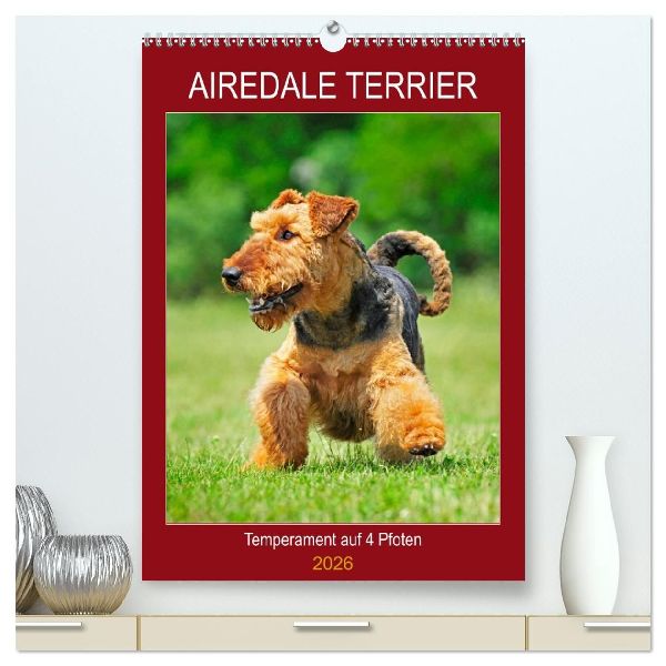 Airedale Terrier - Temperament auf 4 Pfoten (hochwertiger Premium Wandkalender 2026 DIN A2 hoch), Kunstdruck in Hochglanz