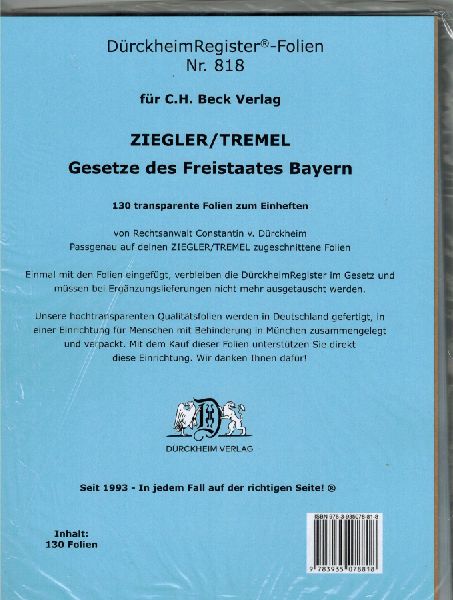 DürckheimRegister®-FOLIEN ZIEGLER/TREMEL Gesetze des Freistaates Bayern