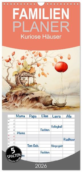 Familienplaner 2026 - Kuriose Häuser mit 5 Spalten (Wandkalender, 21 x 45 cm) CALVENDO