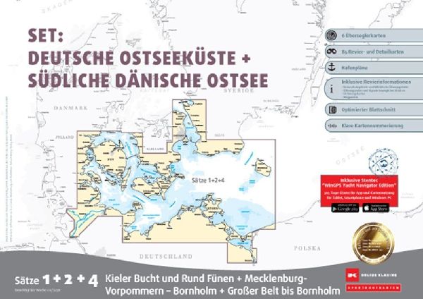 Sportbootkarten Satz 1, 2 und 4   Set: Deutsche Ostseeküste und Südliche Dänische Ostsee (Ausgabe 2026)