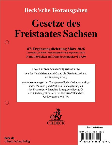 Gesetze des Freistaates Sachsen  87. Ergänzungslieferung