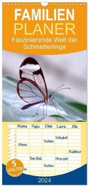 Familienplaner 2026 - Faszinierende Welt der Schmetterlinge mit 5 Spalten (Wandkalender, 21 x 45 cm) CALVENDO