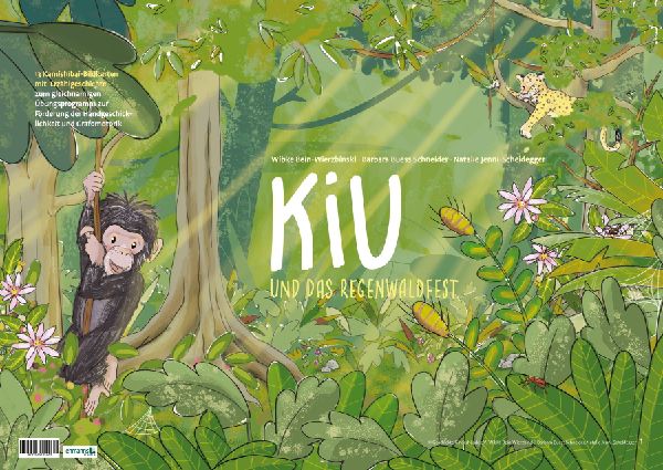 15 Kamishibai-Bildkarten mit Erzählgeschichte zum gleichnamigen Bewegungsförderprogramm 'Kiu und das Regenwaldfest'