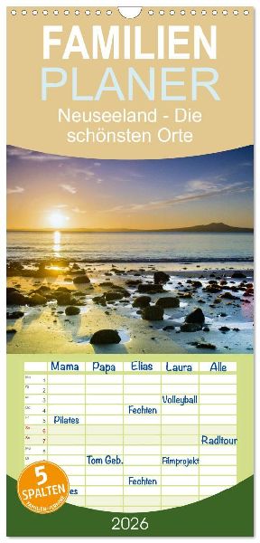 Familienplaner 2026 - Neuseeland - Die schönsten Orte am anderen Ende der Welt mit 5 Spalten (Wandkalender, 21 x 45 cm) CALVENDO
