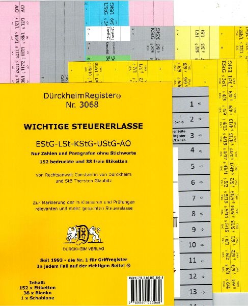 DürckheimRegister® STEUERERLASSE Gesetze und §§, OHNE Stichworte