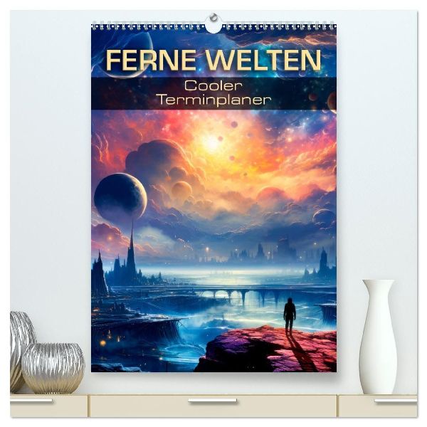 FERNE WELTEN Cooler Terminplaner (hochwertiger Premium Wandkalender 2026 DIN A2 hoch), Kunstdruck in Hochglanz