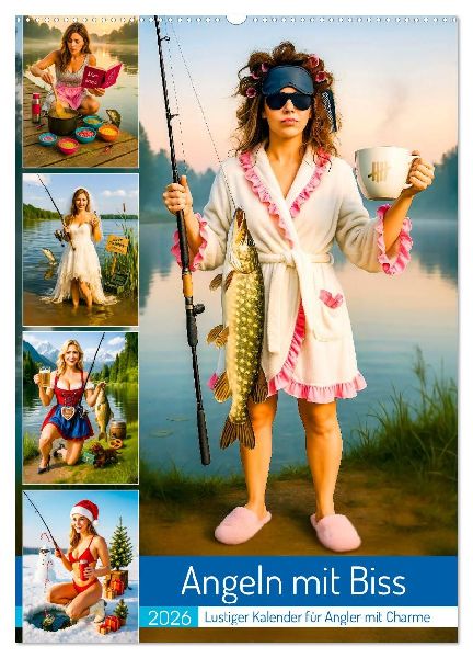 Angeln mit Biss - Lustiger Kalender für Angler mit Charme (Wandkalender 2026 DIN A2 hoch), CALVENDO Monatskalender