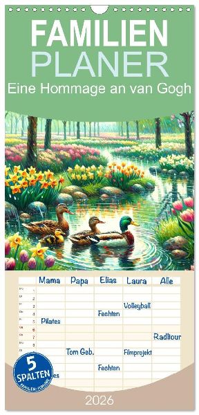 Familienplaner 2026 - Eine Hommage an van Gogh mit 5 Spalten (Wandkalender, 21 x 45 cm) CALVENDO