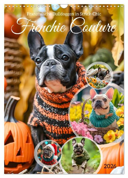 Frenchie Couture - Französische Bulldoggen in Strick-Chic (Wandkalender 2026 DIN A3 hoch), CALVENDO Monatskalender
