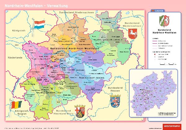 Posterkarten Geographie 07. Nordrhein-Westfalen: physisch / politisch