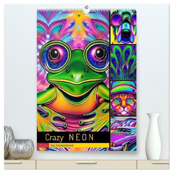 Crazy Neon - Das Farbspektakel (hochwertiger Premium Wandkalender 2026 DIN A2 hoch), Kunstdruck in Hochglanz