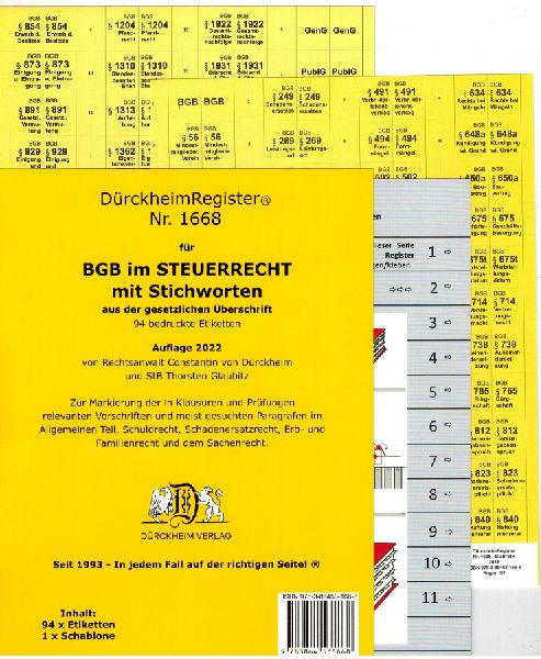 DürckheimRegister® BGB im Steuerrecht 2022 MIT STICHWORTEN